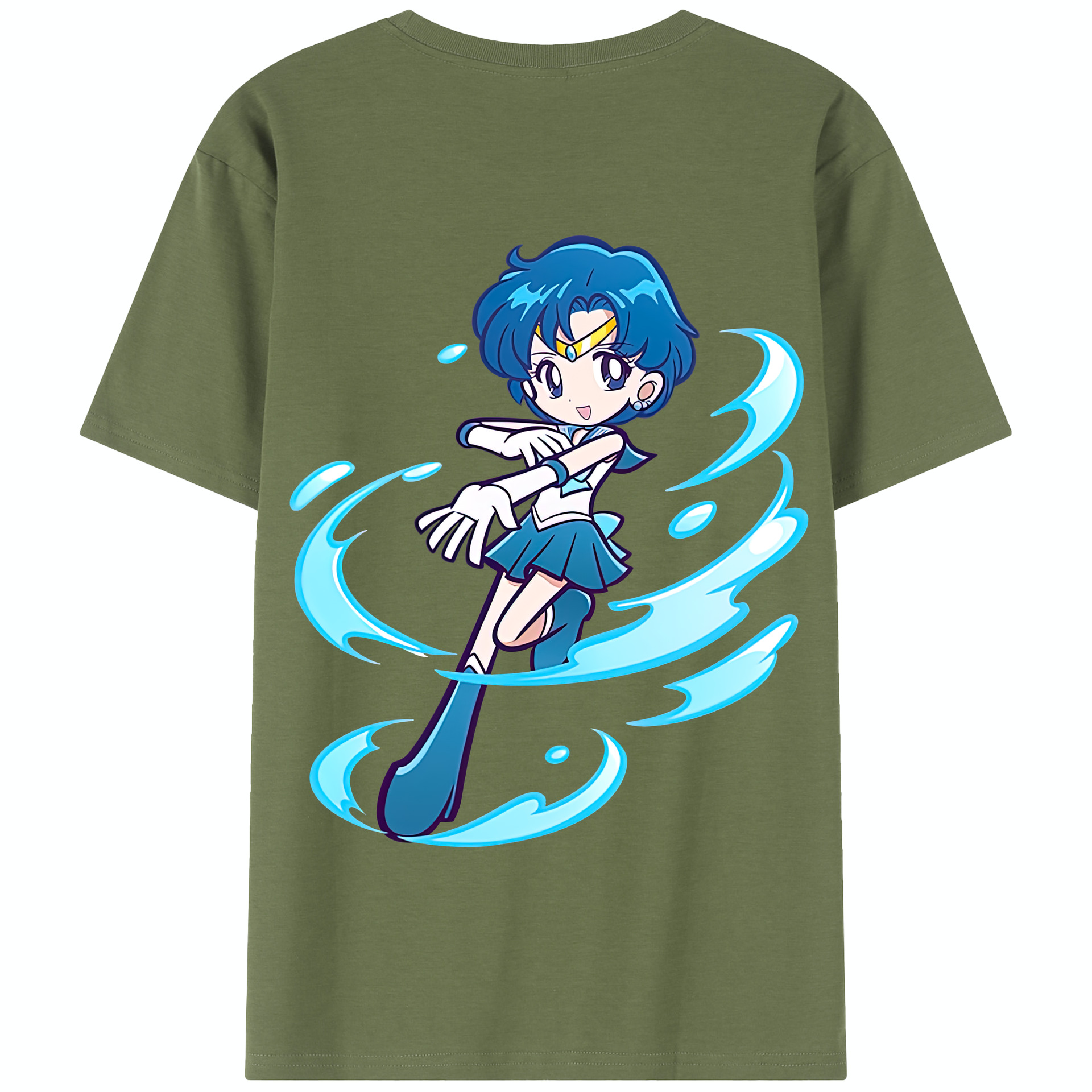（画像用） 美少女戦士セーラームーン 水野 亜美 みずの あみ Sailor Moon Mizuno Ami 綿100％半袖Tシャツ（背面プリント）